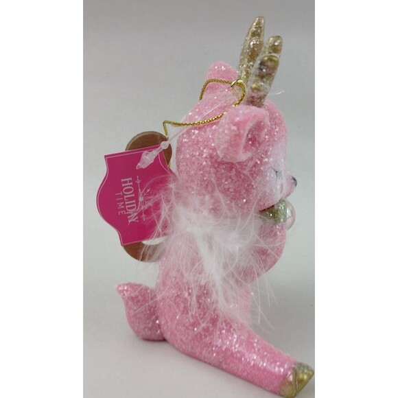 Pink Girl Reindeer Christmas Sassy Bubble Ornament Feathers Blushing Decor Gold - Picture 5 of 16